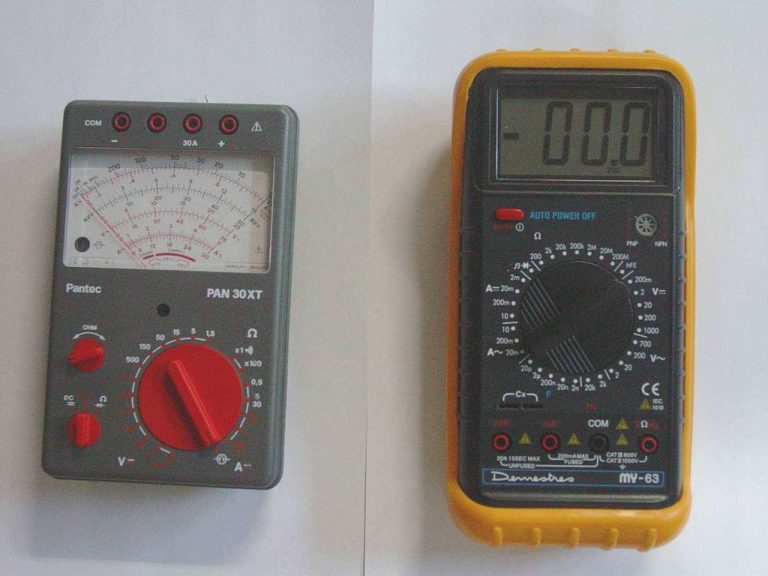 Analog meter beside a yellow digital meter